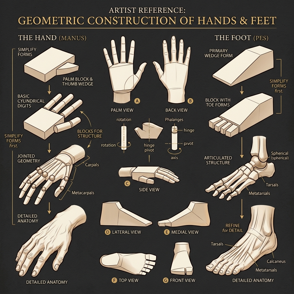 Wrist & hand details, blocky wedge construction