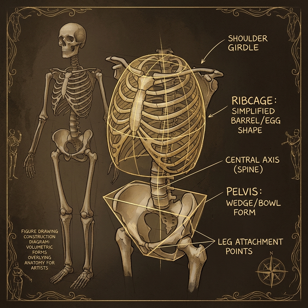 Ribcage as egg shape and pelvis as wedge form
